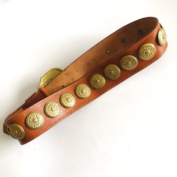 Linea Pelle Cognac Wide Leather Belt With Brass Conchos main image 16